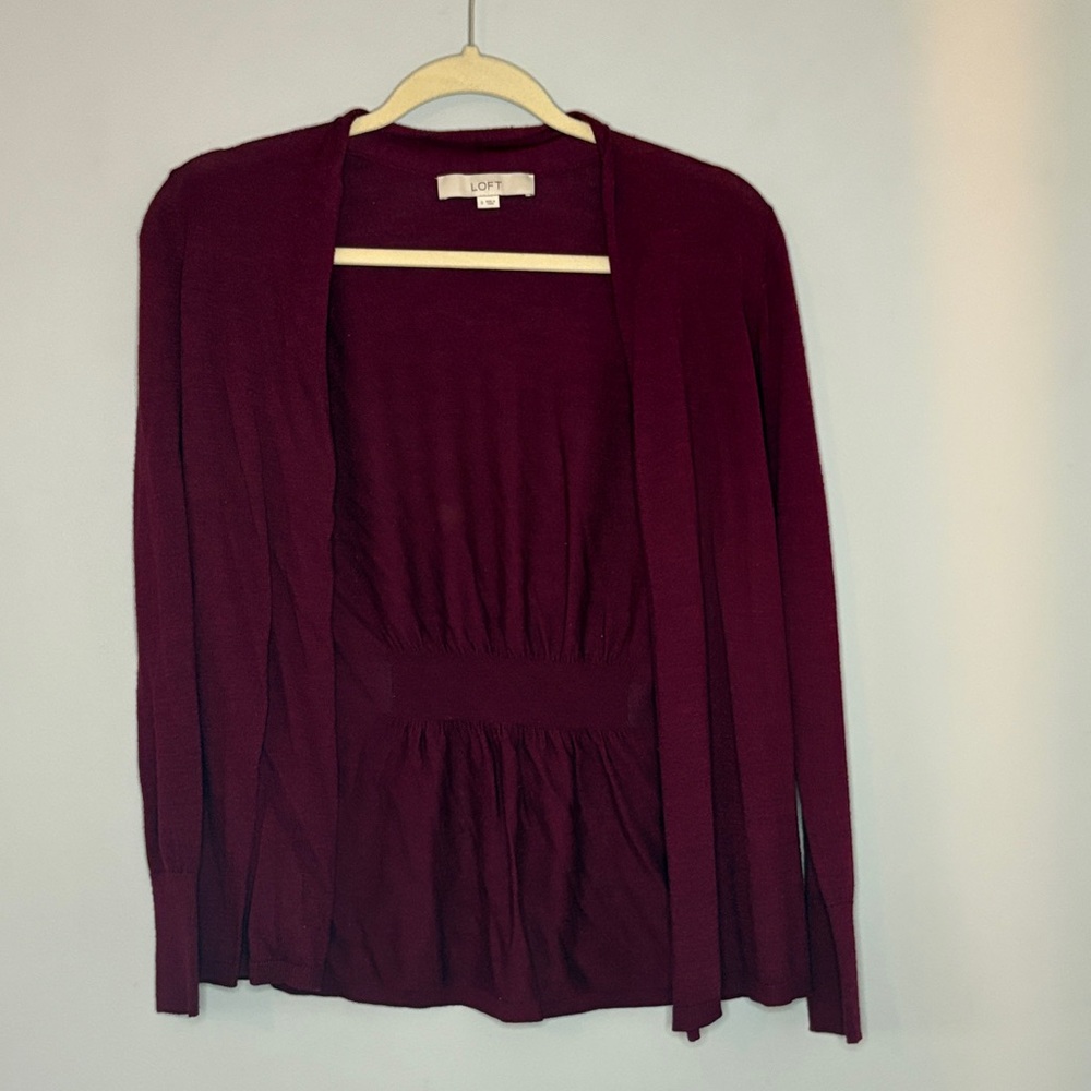 LOFT Burgundy Open-Front Cardigan